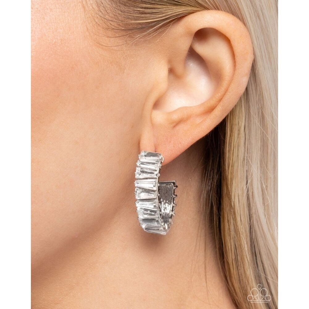 Large gem hoop earrings silver Permissible Pizzazz White
